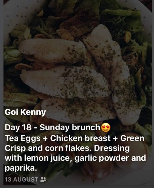 Day 18 - Sunday Brunch, Tea Eggs + Chicken Breast Green Crisp & Corn Flakes. Lemon Juice, Garlic Powder & Paprika Dressings