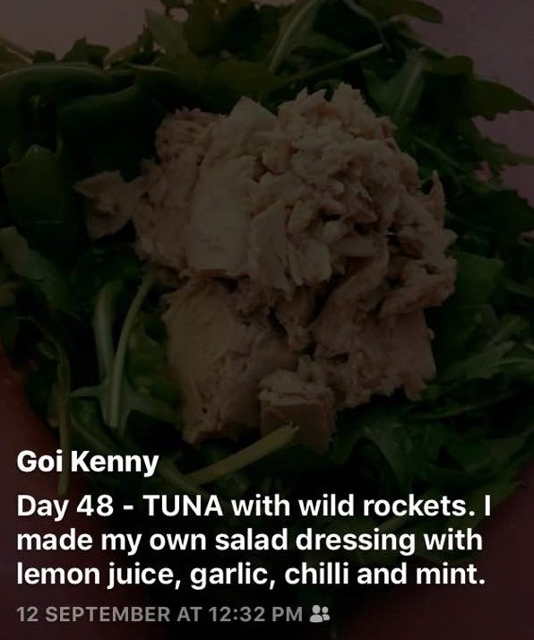 Day 48 - Tuna with Wild Rockets with Salad Dressing (Lemon Juice, Garlic, Chilli & Mint)